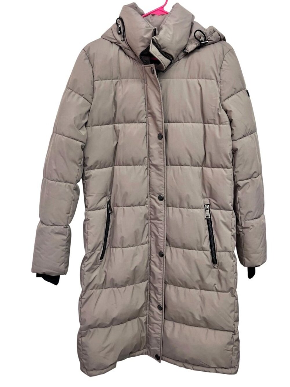 DKNY Womens Long Puffer Coat‎ With Hood Beige Size M
